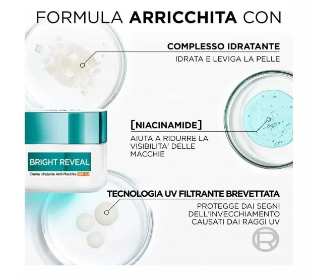 Crema Viso L'Oreal Paris Bright Reveal Crema Idratante Anti-Macchie SPF50