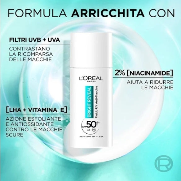 Crema Viso L'Oreal Bright Reveal Fluido UV Anti-Macchie SPF50