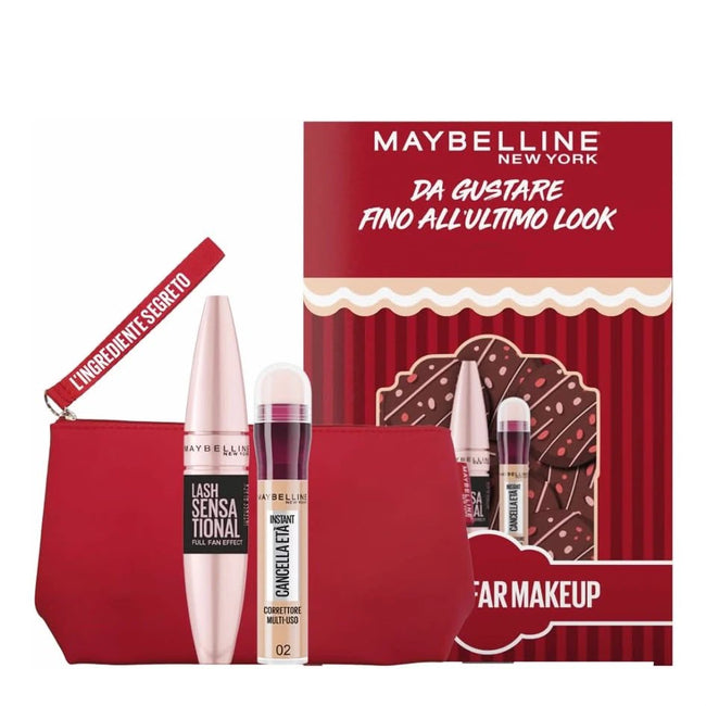 Confezione Maybelline Mascara Ciglia Sensazionali + Correttore Multi-Uso Cancella Età Nude 02