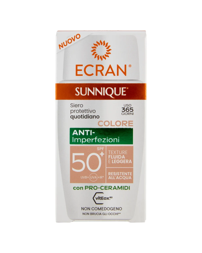 Protezioni Solari Ecran Sunnique Siero protettivo quotidiano Colore Anti-Imperfezioni SPF 50⁺